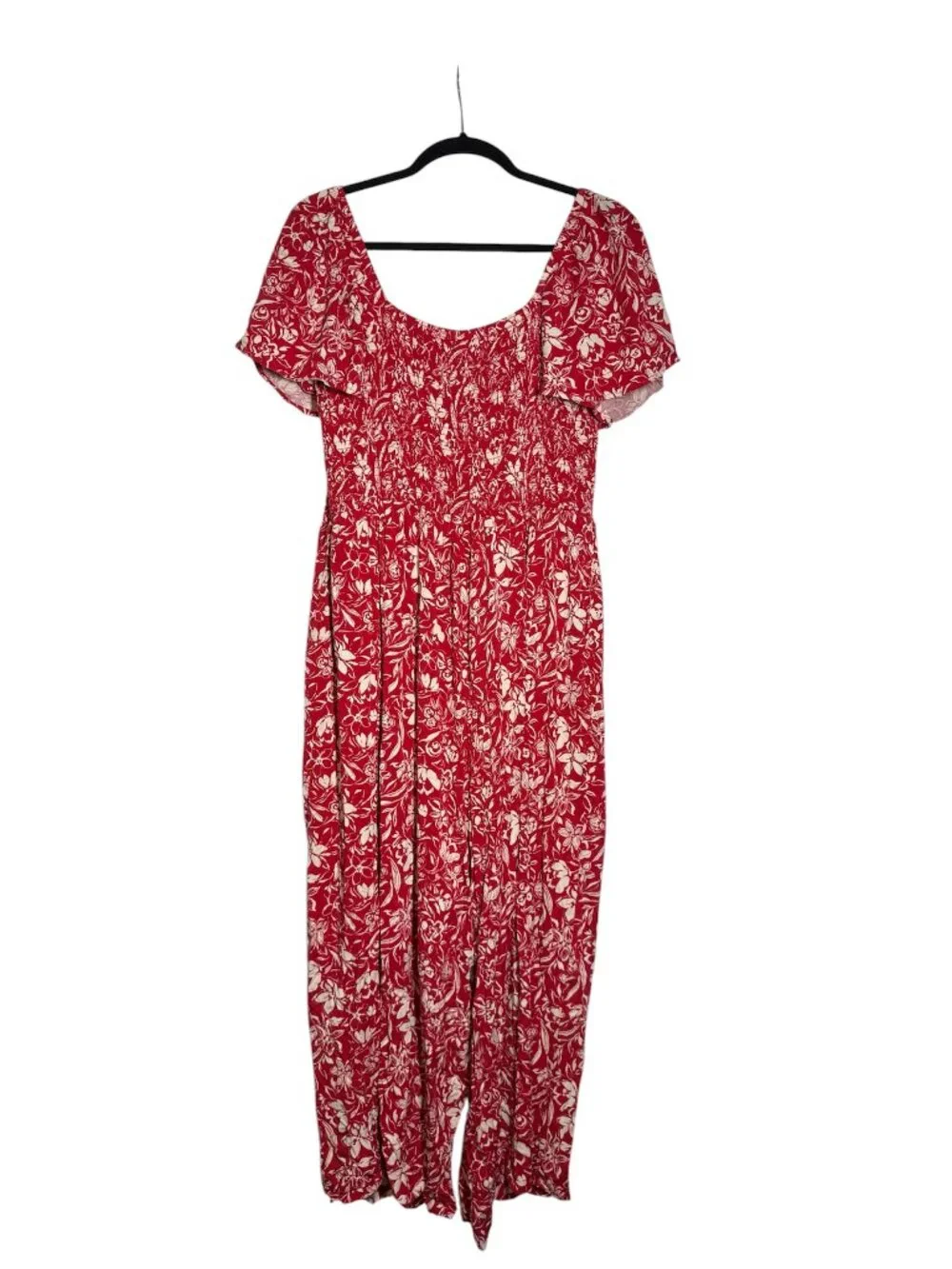 Torrid Stretch Challis Flutter Sleeve Jumpsuit Floral Red and White Size 2 / 2X - Picture 3 of 10
